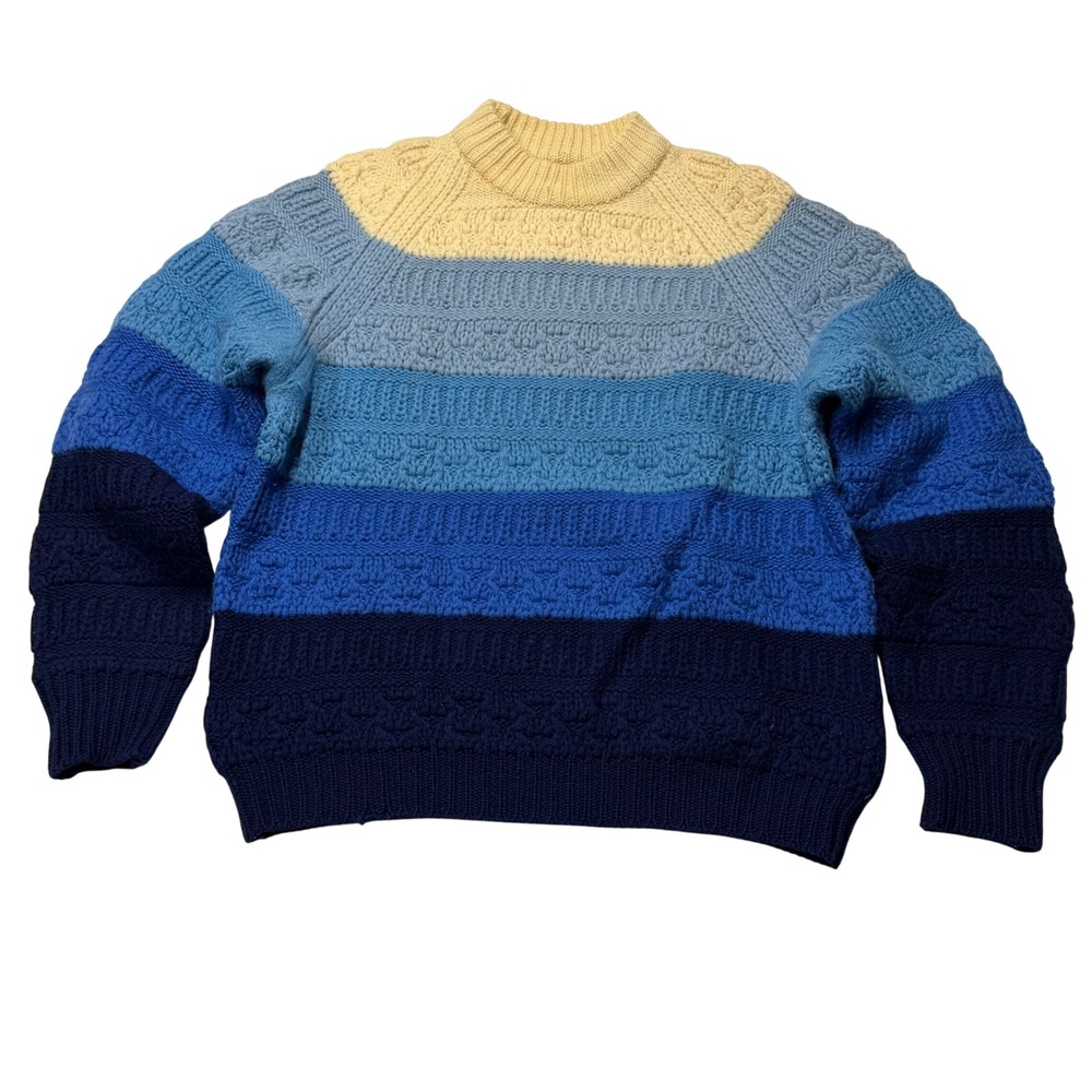 Vintage National 100% Wool Sweater Mens L Unisex Blue Cream Striped Hong Kong